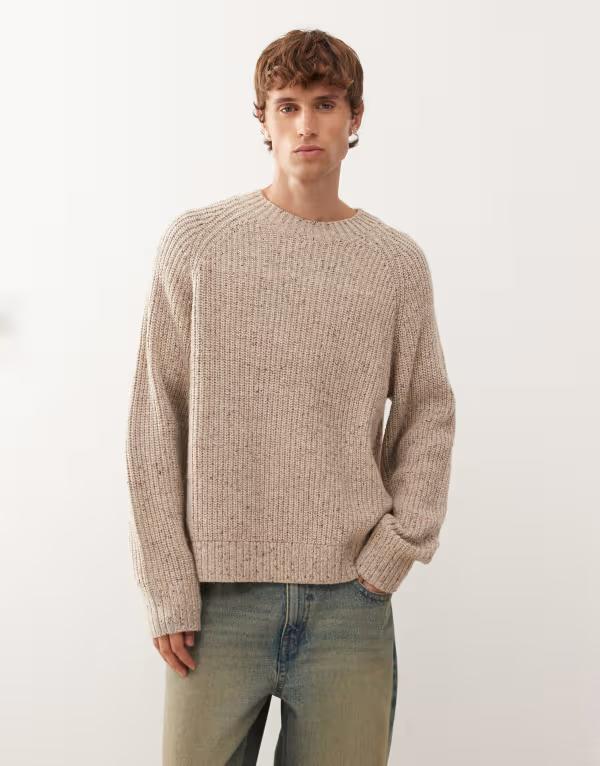 ウィークデイ メンズ アウター パーカー・スウェット ウール セーター Weekday wool blend oversized sweater neppy yarn Beige ベージュ｜ReVida 店