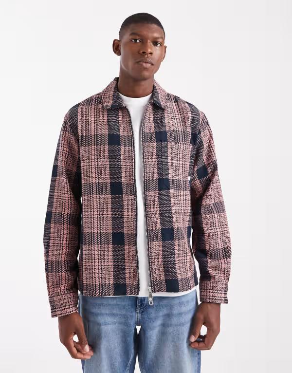 ファーラー メンズ アウター コート ジャケット Farah Etienne check jacket and pink check NAVY ネイビー