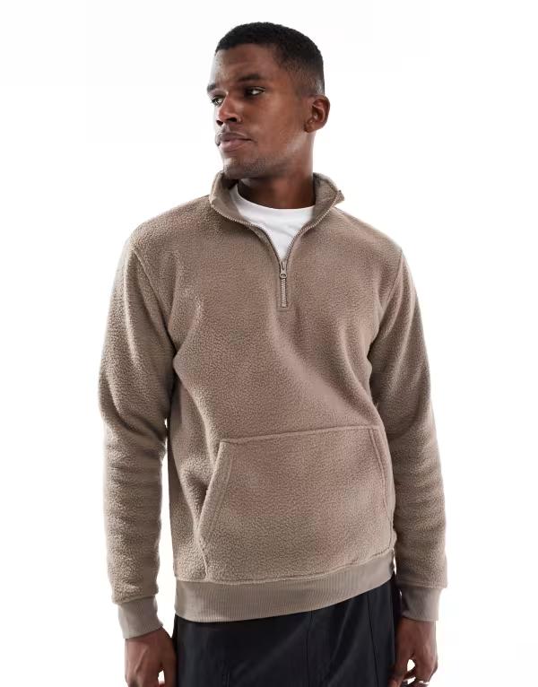 オンリーアンドサンズ メンズ アウター パーカー・スウェット ハーフジップ フリース ONLY \u0026 SONS quarter zip fleece in light Walnut ブラウン
