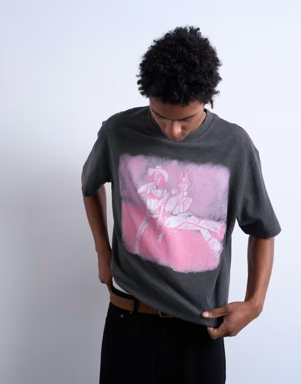 トップマン メンズ トップス Tシャツ プリント シャツ EXCLUSIVE Topman x Mason Newman boxy fit textured T-shirt with Newman 37 front and back print in washed Gray グレー 13,244円