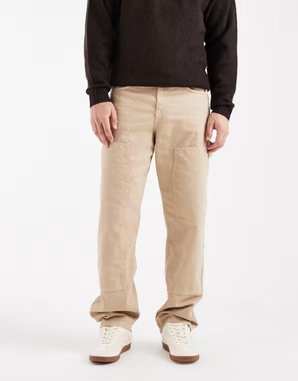 エイソス メンズ ボトムス 心地好いズボン下 ズボン下 ASOS DESIGN baggy pants with carpenter details BEIGE ベージュ