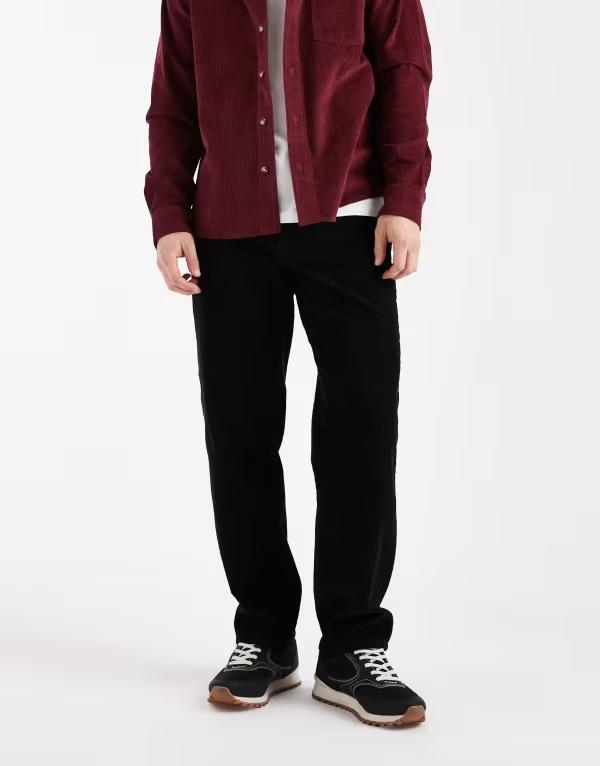 エイソス メンズ ボトムス カジュアルパンツ カーゴパンツ コーデュロイ パンツ ASOS DESIGN straight cargo pants corduroy Black ブラック