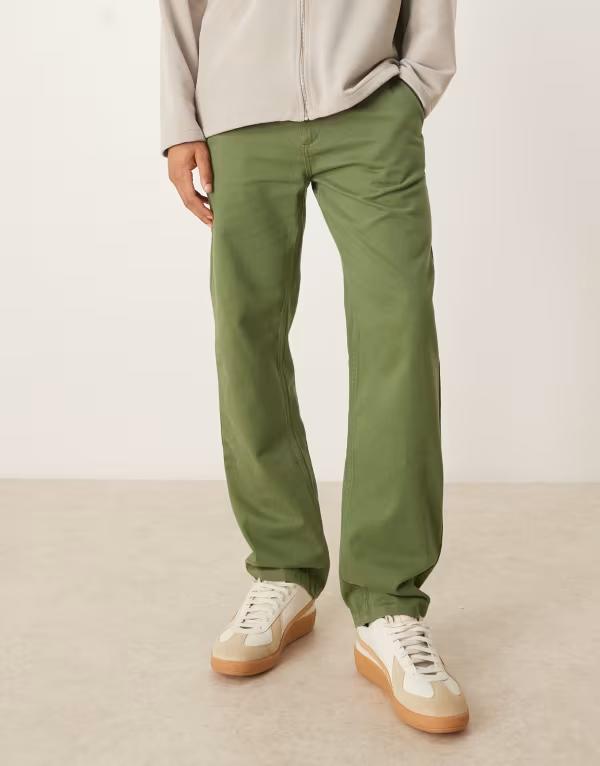 エイソス メンズ ボトムス 心地好いズボン下 ASOS DESIGN straight fit chinos Khaki カーキ ズボン・パンツ-メンズファッション