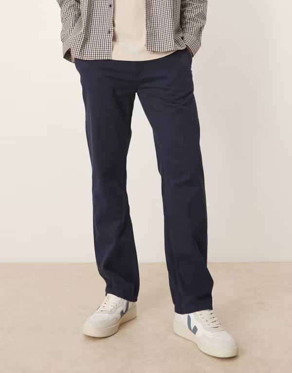 エイソス メンズ ボトムス カジュアルパンツ ストレート パンツ ASOS DESIGN straight leg chino pants NAVY ネイビー