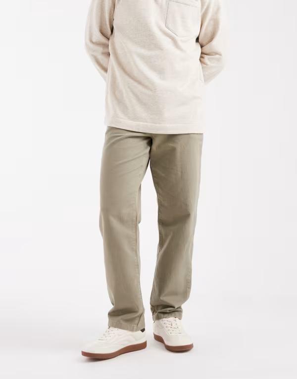 エイソス メンズ ボトムス カジュアルパンツ パンツ ASOS DESIGN straight pants in washed Khaki カーキ
