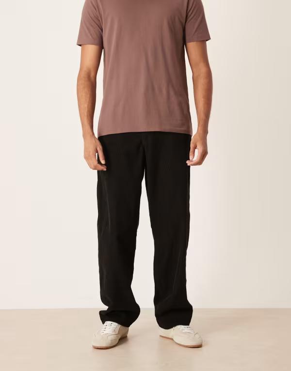 エイソス メンズ ボトムス カジュアルパンツ コーデュロイ パンツ ASOS DESIGN loose straight pants corduroy Black ブラック