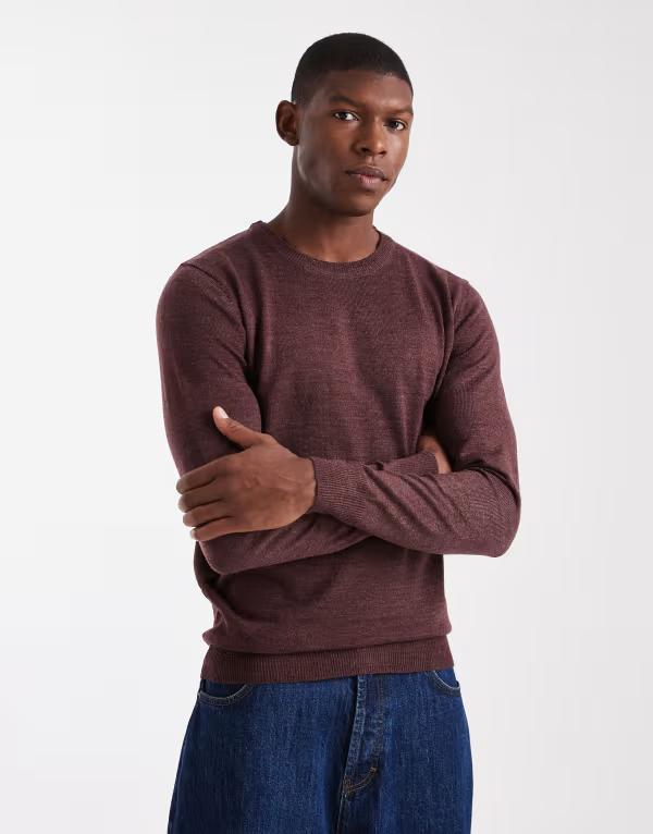 ブレーブソウル メンズ アウター ニット・セーター クルーネック セーター ニット Brave Soul crew neck knit sweater Burgundy バーガンディ