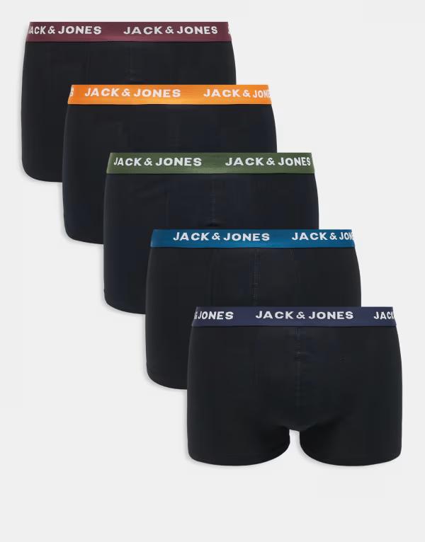 ジャック アンド ジョーンズ メンズ アンダーウェア トランクス Jack & Jones 5 pack boxer briefs with colored waistbands Black ブラック|ReVida 店