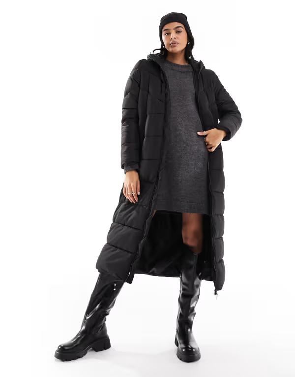 ノイジーメイ レディース アウター ジャケット・ブルゾン コート Noisy May longline padded coat with hood NOOS-A12 BLACK ブラック