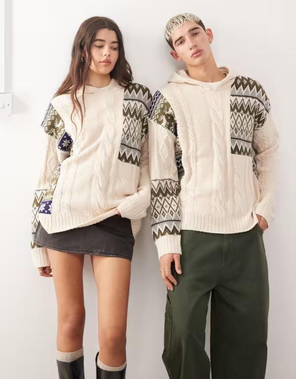 コルージョン レディース アウター パーカー・スウェット ニット パーカー COLLUSION Unisex spliced cable knit hoodie Multi マルチカラー