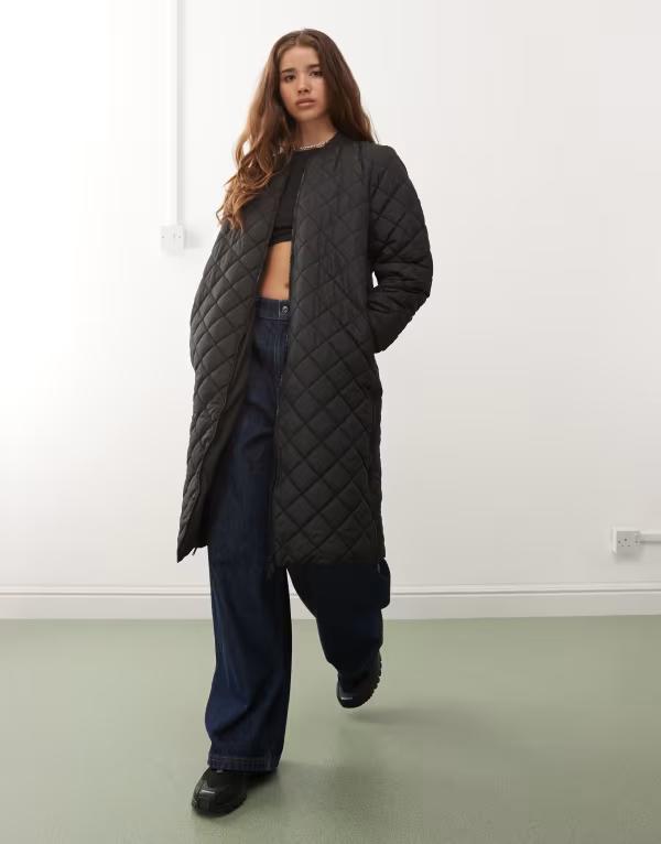 ノイジーメイ レディース アウター コート キルティング ジャケット Noisy May longline quilted jacket Black ブラック