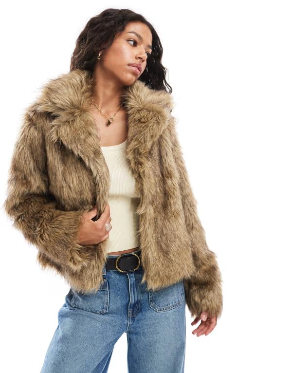 ブレーブソウル レディース アウター コート ジャケット Brave Soul faux fur short jacket in light LIGHT BROWN ブラウン|ReVida 店
