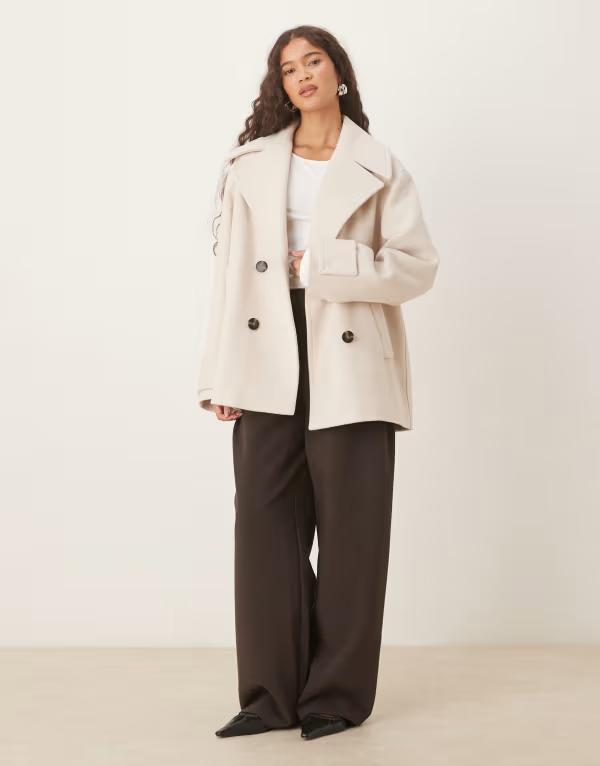 マンゴ レディース アウター ジャケット・ブルゾン ウール ジャケット Mango wool mix short double breasted jacket in light Gray グレー