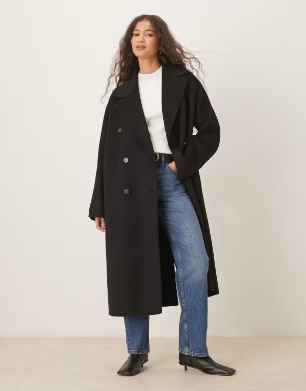 マンゴ レディース アウター コート ミディ ウール Mango wool mix double breasted midi coat Black ブラック