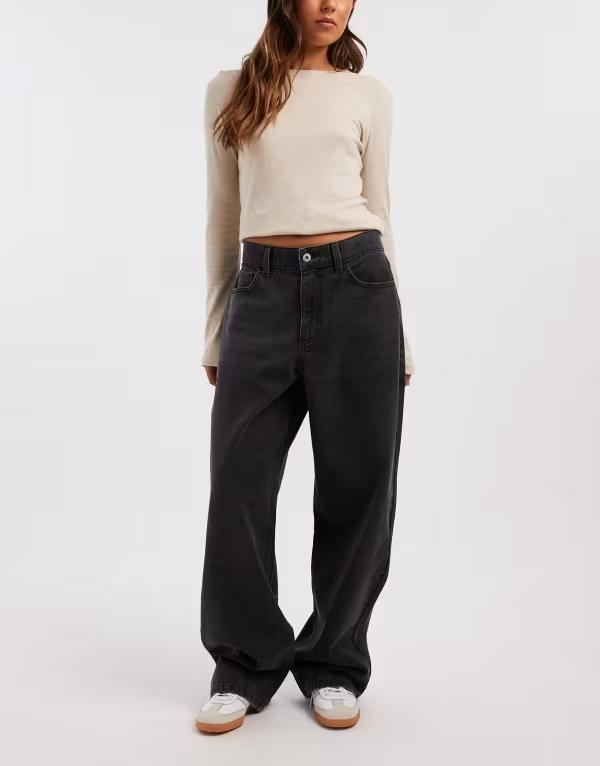 コルージョン レディース ボトムス デニムパンツ ジーンズ COLLUSION antifit mid rise jeans in washed WASHED BLACK ブラック