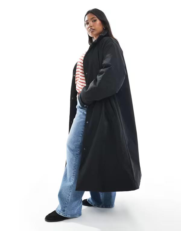 エイソス レディース アウター コート ジャケット ASOS Curve ASOS DESIGN Curve clean longline padded jacket Black ブラック