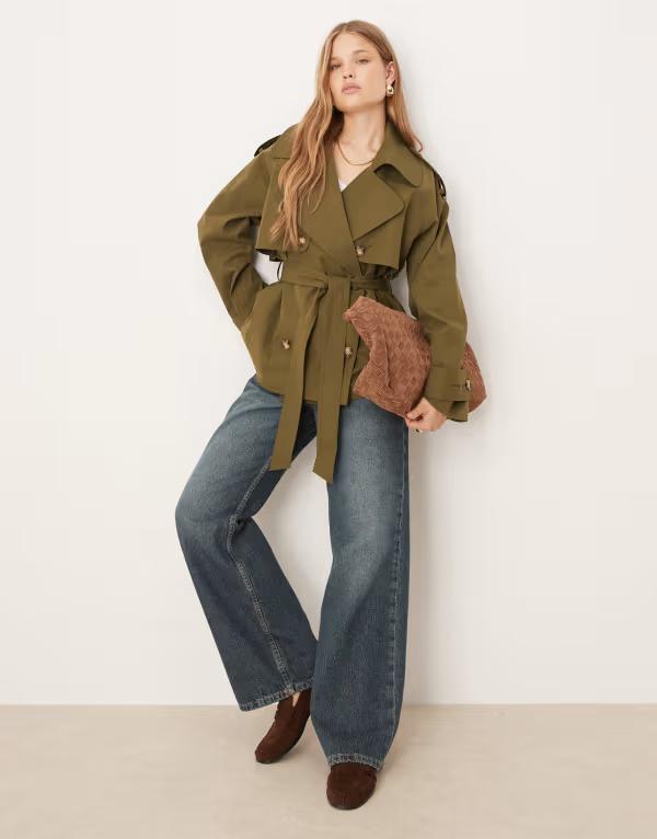 エイソス レディース アウター 上衣・上衣 厚地の外套 ASOS DESIGN oversized short trench coat with belt インチ olive Olive オリーブ