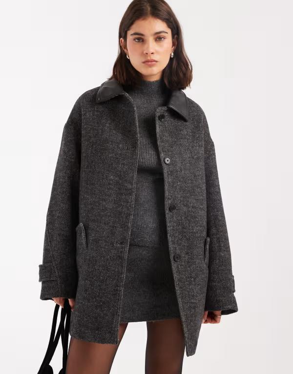 エイソス レディース アウター コート ウール ジャケット ASOS DESIGN wool blend textured jacket with collar in herringbone Herringbone