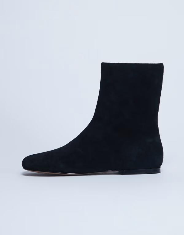 とっ始め販売店 レディース シューズ ブーツ・レインブーツ スエードクロス ブーツ Topshop Peri real suede flat square toe boots Black 黒いこと ブーツ-靴-その他