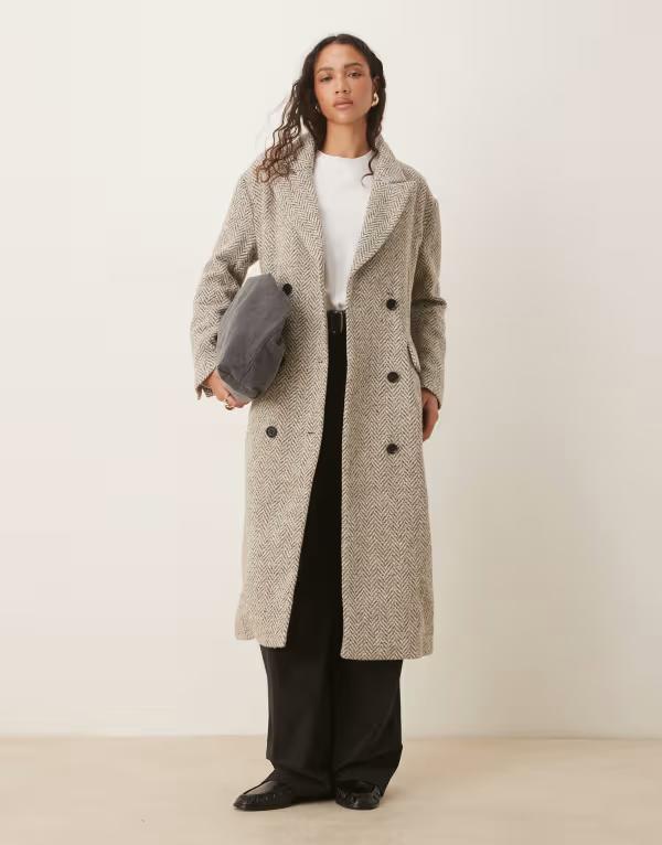 グラマラス レディース アウター コート Glamorous oversized tailored coat herringbone Gray Check グレー