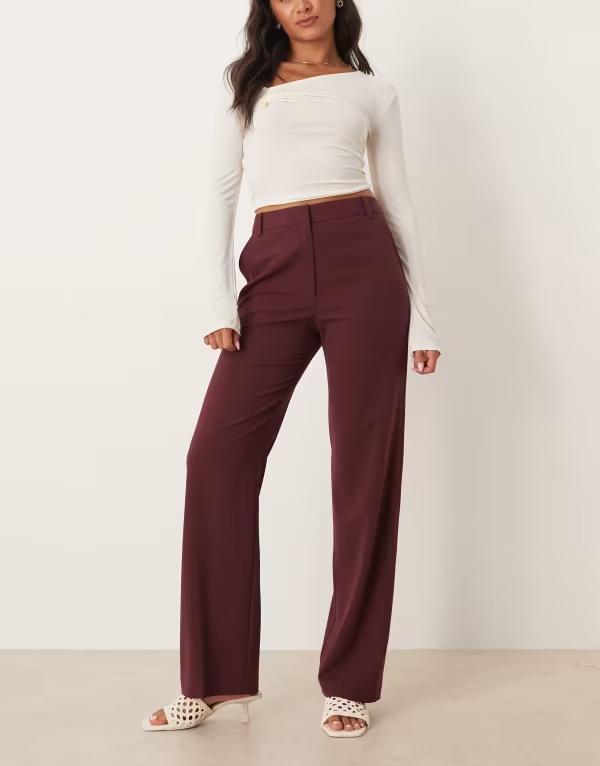 エイソス レディース ボトムス カジュアルパンツ ストレート パンツ ASOS DESIGN tailored slim straight leg pants in mulberry Mulberry