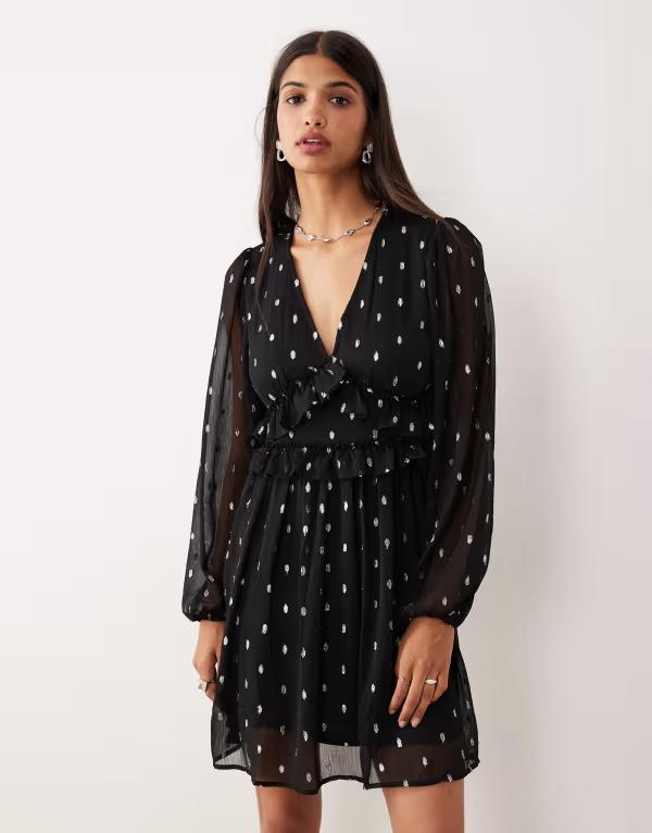 離宮 レディース トップス 衣装 V素っ首 ミニ衣装 ミニ VILA v neck mini dress and silver foil BLACK W. DETAIL FOIL 黒いこと