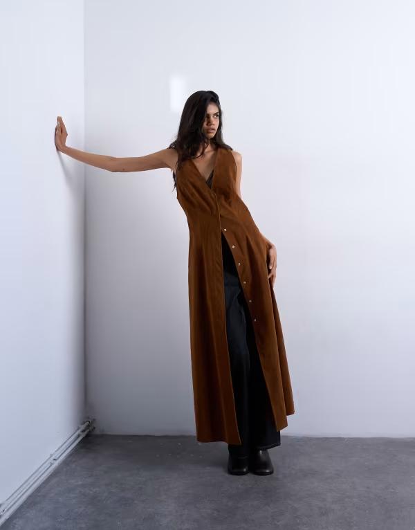 トップショップ レディース トップス ワンピース ミディワンピース ミディ スエード Topshop faux suede hidden button plaquette midi dress Tan suede タン