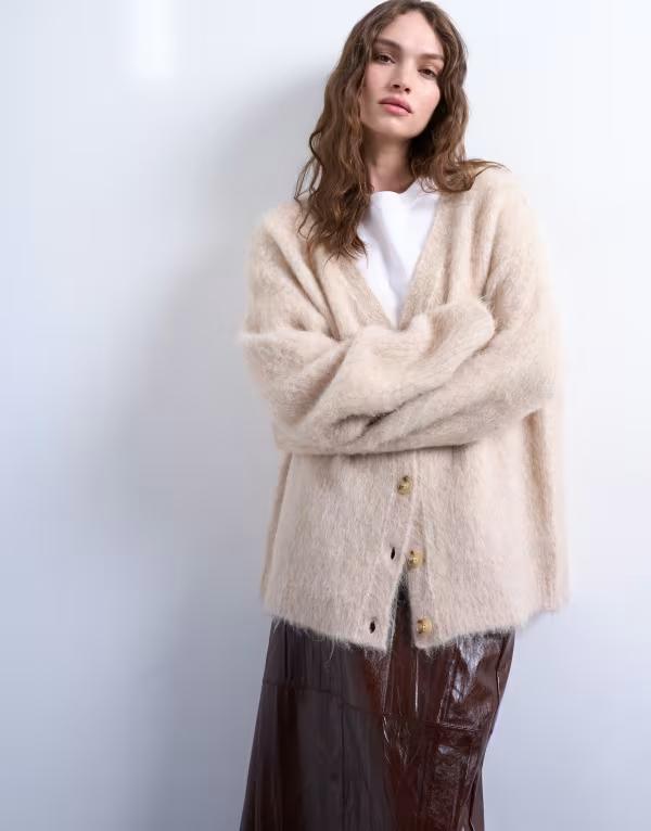 トップショップ レディース アウター カーディガン ニット Topshop knit premium alpaca cardigan Biege ベージュ