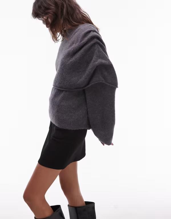 アンドアザーストーリーズ レディース アウター ニット・セーター ドレープ ウール セーター \u0026 Other Stories wool-alpaca blend swaddled drape sweater in dark DARK GRAY グレー