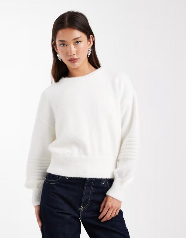 エイソス レディース アウター ニット・セーター セーター ASOS DESIGN stitch detail nipped waist sweater in cream Cream クリーム