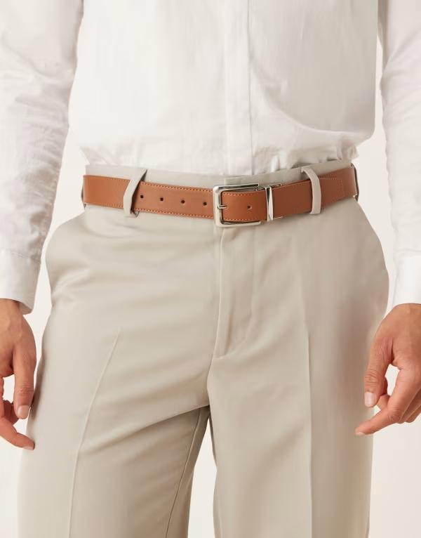 エイソス メンズ アクセサリー ベルト ASOS DESIGN smart reversible belt in tan and navy with silver buckle Multi マルチカラー