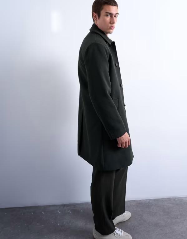 トップマン メンズ アウター コート ウール Topman wool blend car coat in dark DARK GREEN グリーン