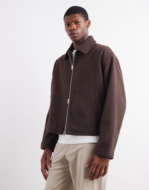 エイソス メンズ アウター 上衣・上衣 毛糸 上衣 ASOS DESIGN harrington wool look jacket BROWN 赤銅色