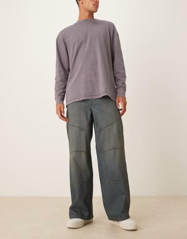 エイソス メンズ ボトムス ジーンズズボン下 デニム ASOS DESIGN super baggy jeans インチ mid wash blue with green tint Mid wash blue 青色 メンズファッション-ズボン・パンツ