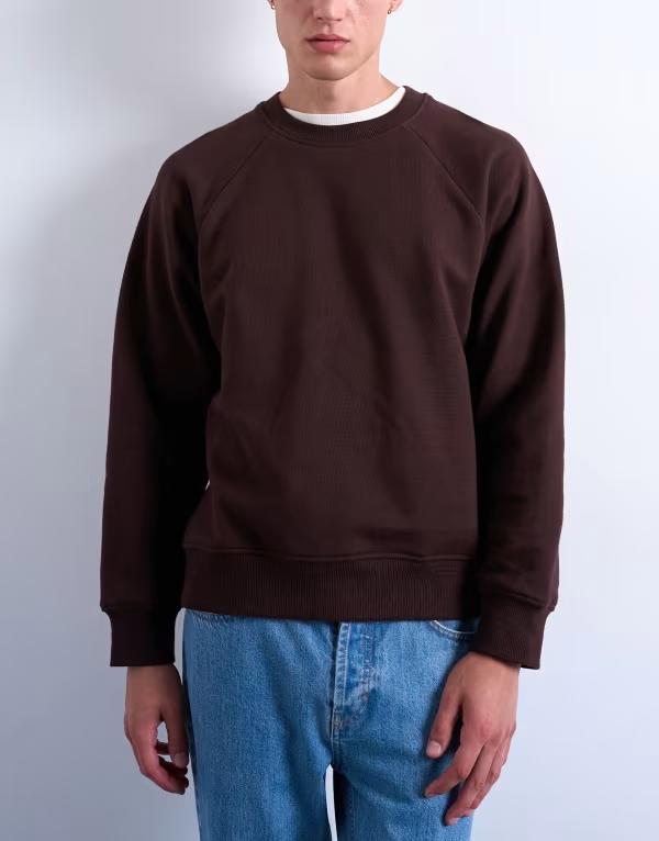 トップマン メンズ アウター パーカー・スウェット スウェット シャツ Topman boxy fit raglan sweatshirt BROWN ブラウン