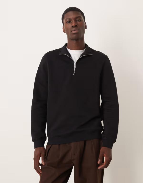 エイソス メンズ アウター パーカー・スウェット ハーフジップ 流汗 プルオーバー ASOS DESIGN essential quarter zip sweatshirt Black 黒いこと パーカー-トップス