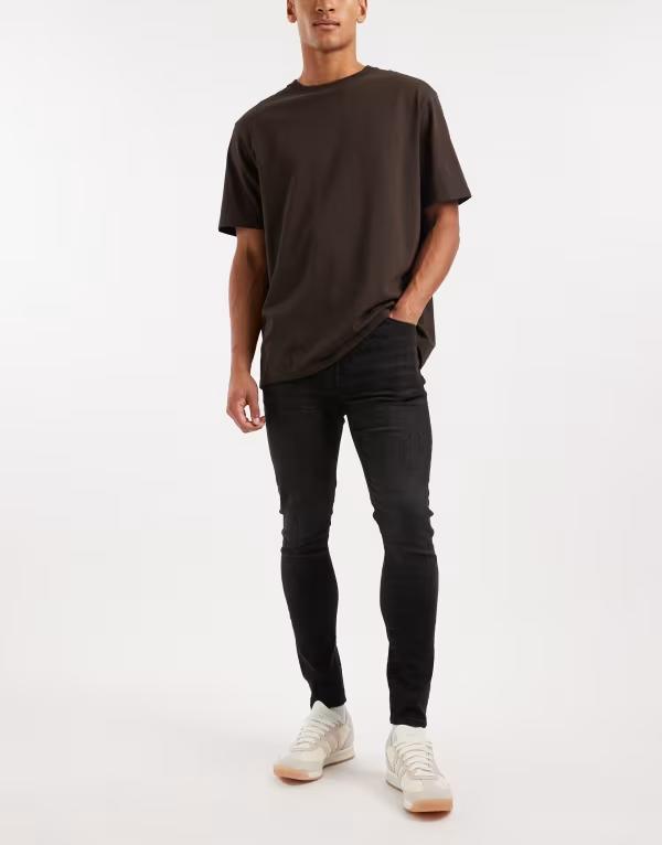 エイソス メンズ ボトムス デニムパンツ デニム ジーンズ ASOS DESIGN spray on jeans in power stretch denim in washed WASHED BLACK ブラック