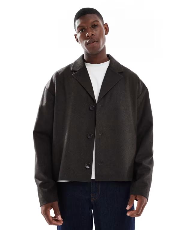 エイソス メンズ アウター コート ウール ASOS DESIGN wool look coat Dark brown ブラウン