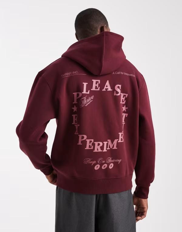 エイソス メンズ アウター パーカー・スウェット プリント コントラスト パーカー ASOS DESIGN hoodie with back print and contrast stitching Port royale バーガンディ
