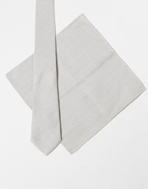 エイソス メンズ アクセサリー ネクタイ ASOS DESIGN textured tie and pocket square in stone STONE ストーン