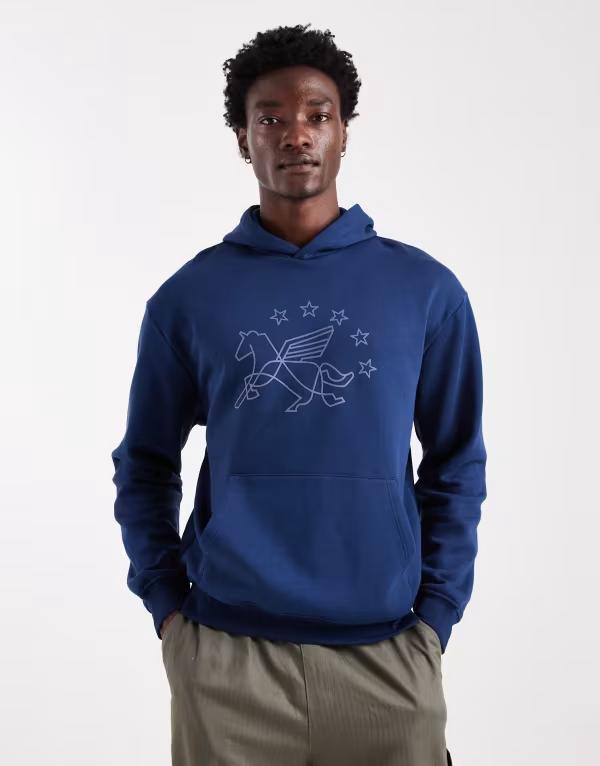 エイソス メンズ アウター パーカー・スウェット プリント パーカー ASOS DESIGN hoodie with sports rubberized print NAVY ネイビー