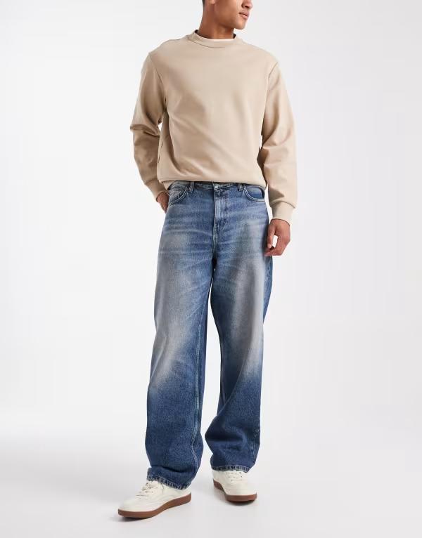 エイソス メンズ ボトムス デニムパンツ ジーンズ ASOS DESIGN baggy fit jeans in dark wash Dark wash blue ブルー