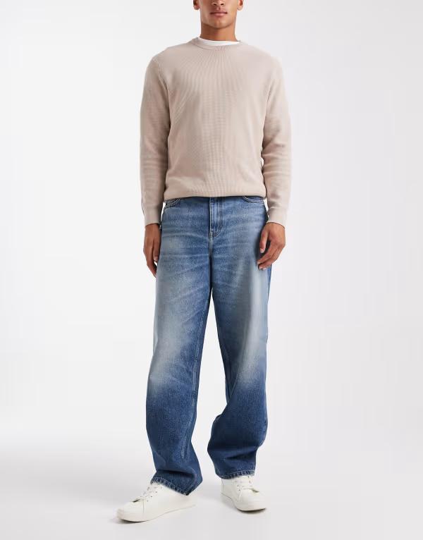 エイソス メンズ ボトムス デニムパンツ ジーンズ ASOS DESIGN baggy fit jeans in dark wash Dark wash blue ブルー