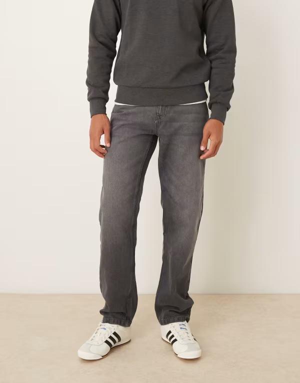 エイソス メンズ ボトムス デニムパンツ ジーンズ ASOS DESIGN straight fit jeans with heavy gray wash Gray wash グレー