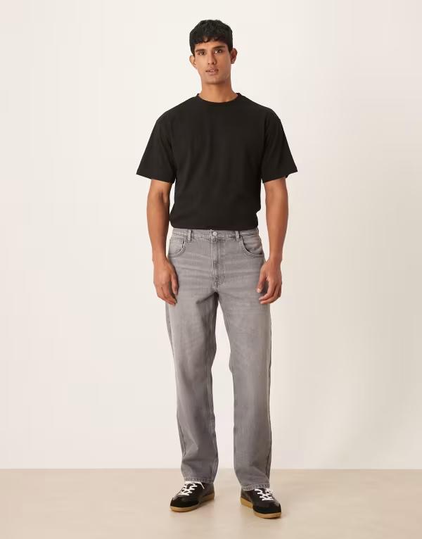 エイソス メンズ ボトムス デニムパンツ ジーンズ ASOS DESIGN straight jeans in washed MID WASH GRAY グレー