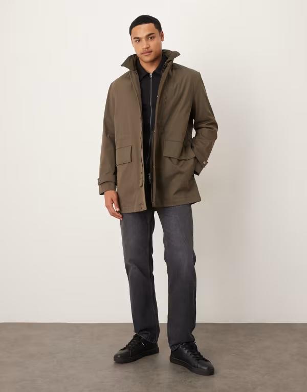 マンゴ メンズ アウター ジャケット・ブルゾン パーカー コットン ジャケット Mango cotton mix parka jacket in dark GREEN グリーン