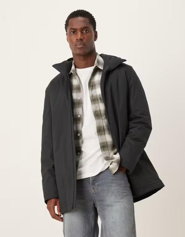 マンゴ メンズ アウター ジャケット・ブルゾン パーカー ジャケット Mango mid length parka jacket with hood Black ブラック