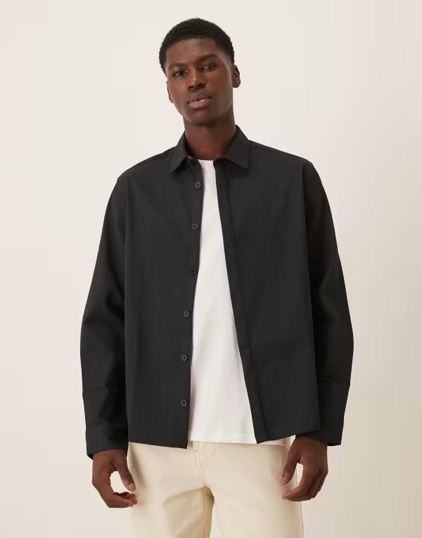 エイソス メンズ トップス シャツ ASOS DESIGN relaxed textured shirt Black ブラック
