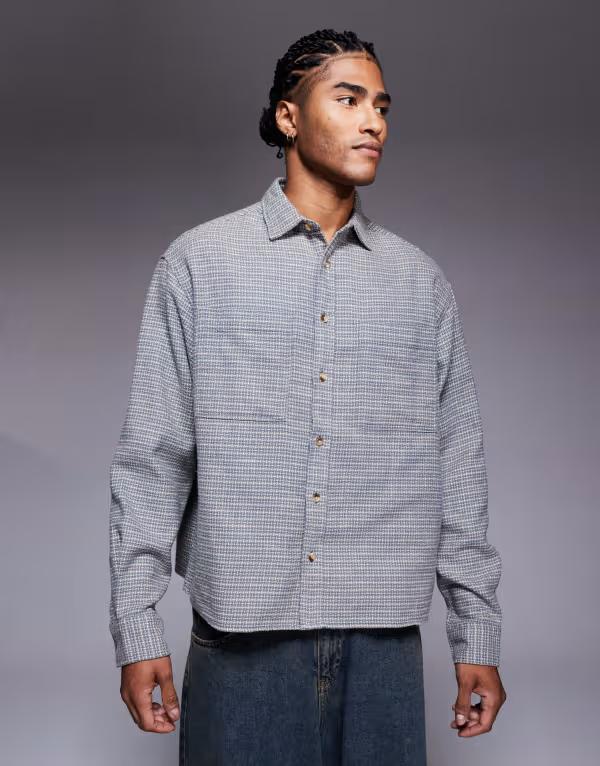 エイソス メンズ トップス シャツ ウール ASOS DESIGN boxy oversized wool look plaid flannel shirt Gray グレー 7,860円