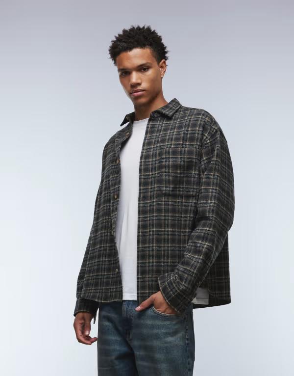 エイソス メンズ トップス シャツ ASOS DESIGN oversized brushed check shirt Black ブラック